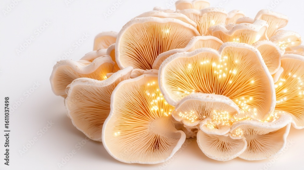 Poster nature conservation concept. soft glowing mushroom decor with intricate patterns and textures.