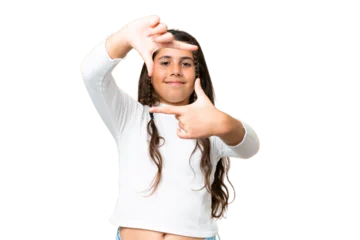 Fotobehang Young girl over isolated chroma key background focusing face. Framing symbol © luismolinero