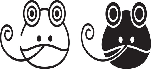 Cute Minimalist Frog Face Vector Set - Outline & Silhouette Icons