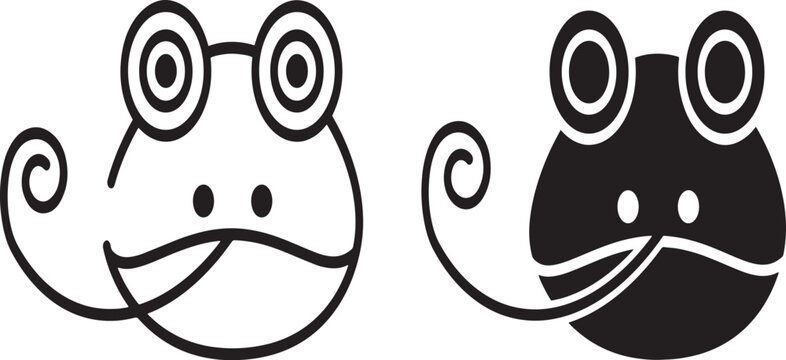 Cute Minimalist Frog Face Vector Set - Outline & Silhouette Icons