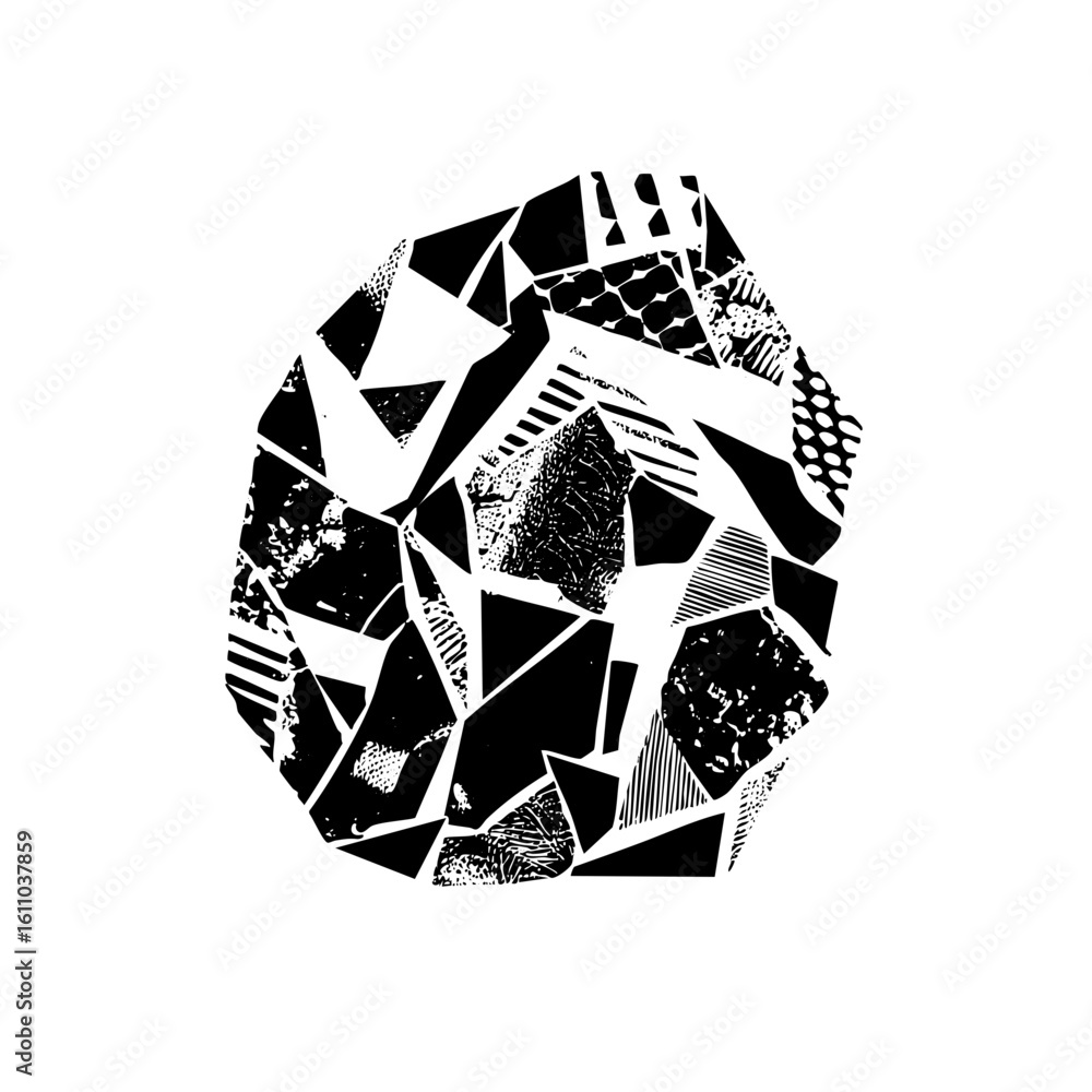 Poster vector fragmented abstract head with textured shapes.