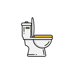 Modern Toilet Icon with Yellow Seat - Restroom Fixture Line Art Illustration