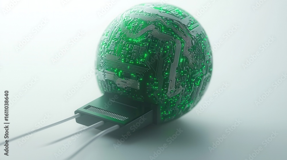 Poster nature conservation concept. futuristic digital sphere with circuit patterns and usb connection.