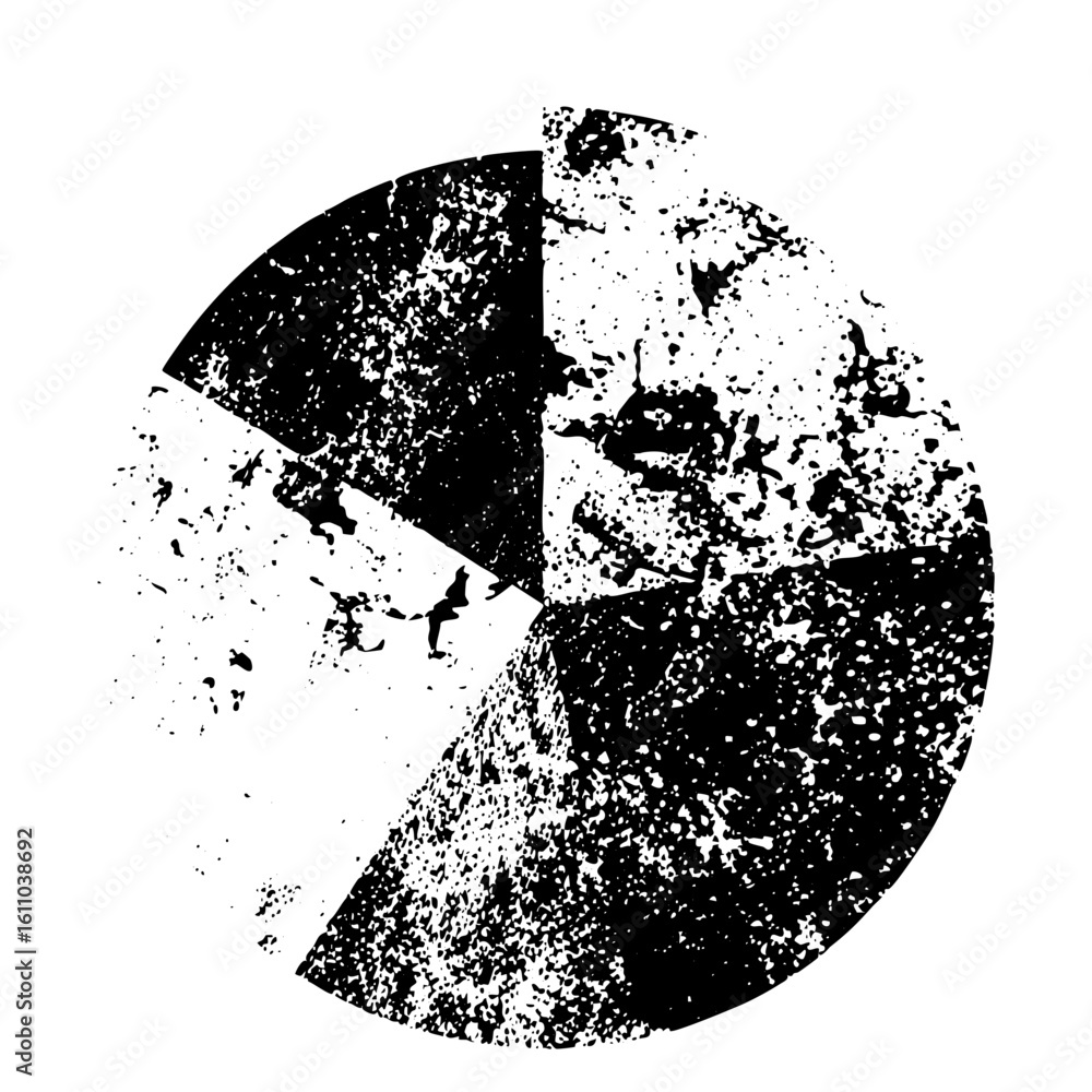 Aufkleber vector distressed pie chart segments illustrate data division.