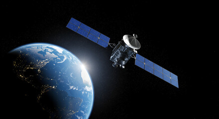 Satellite orbiting earth, showcasing technological advancement in space exploration