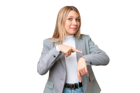 Young pretty blonde woman over isolated chroma key background making the gesture of being late