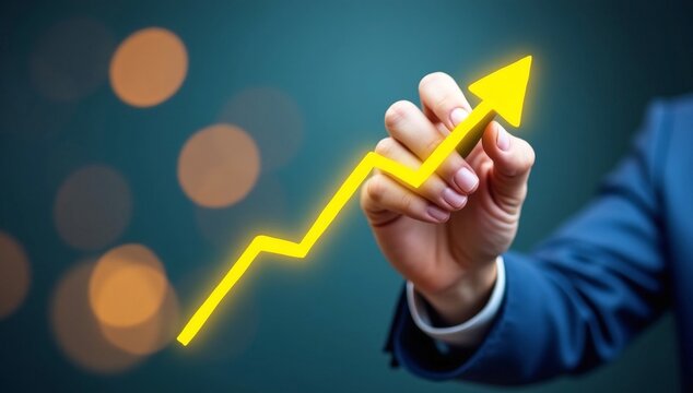 Hand holding a burning match to light up a digital business success concept on a virtual touchscreen interface