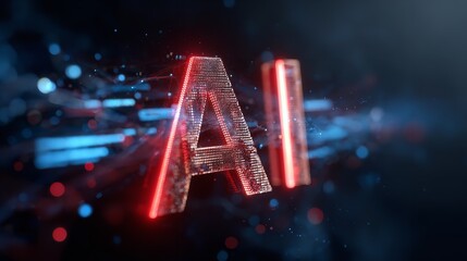 Artificial Intelligence AI Digital Art Red Neon Abstract Technology Background 3d data lines light  