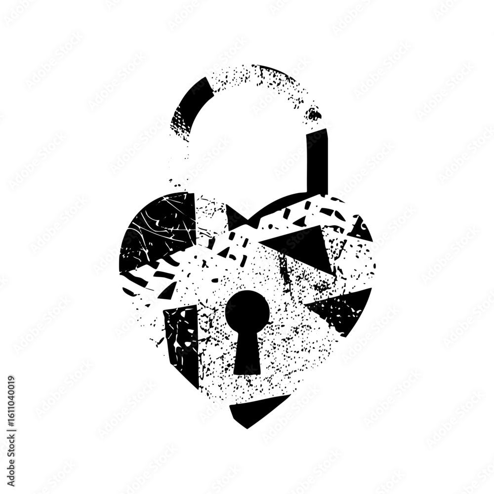 Aufkleber vector abstract heart-shaped lock with shattered effect.
