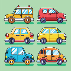 Vector set of car, auto, truck, bus, and taxi transport vehicle icons and silhouettes for design and illustration