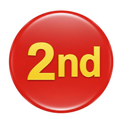 A glossy red circular button prominently displaying "2nd" in bold yellow text, signifying a second place or option.