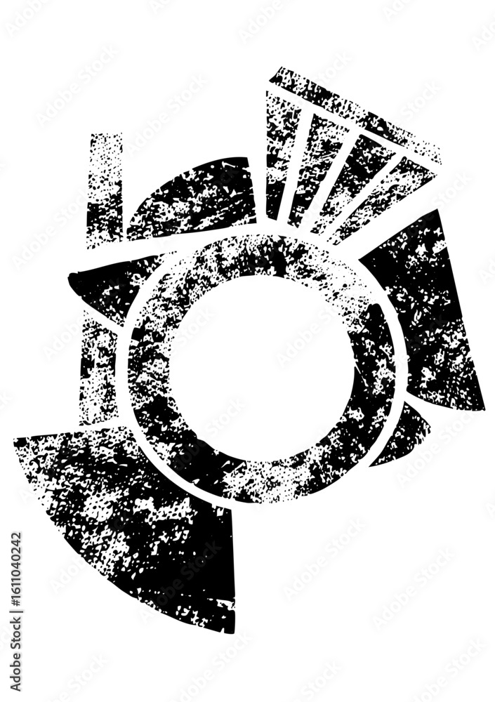 Poster vector abstract geometric emblem features a central circle and radiating triangular shapes.