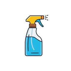 Vector Icon of Cleaning Spray Bottle with Blue Liquid and Spray Droplets