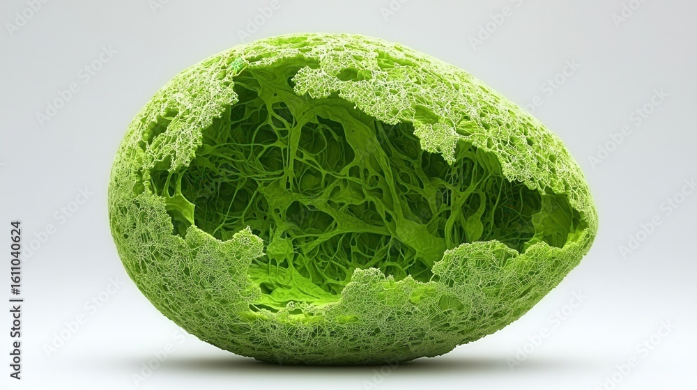 Poster nature conservation concept. abstract green egg-like shape with intricate texture and details.