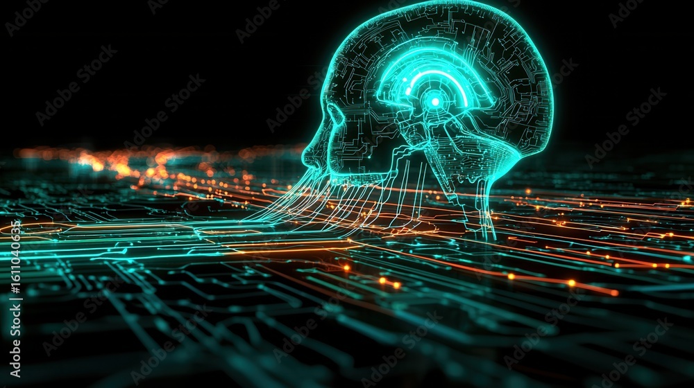 Poster nature conservation concept. digital brain with circuitry, representing ai and technology.