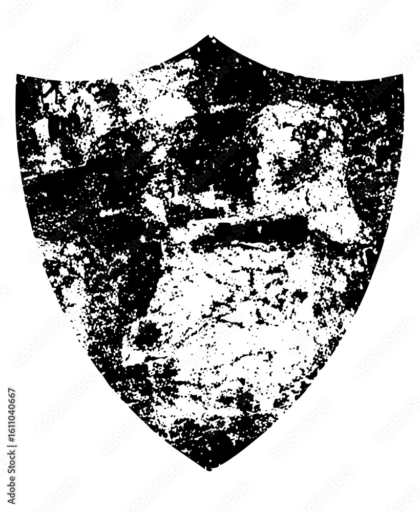 Poster vector distressed shield with a weathered textured surface.