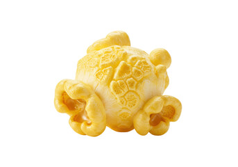 Unique yellow popcorn cluster resembling a whimsical creature against a plain background