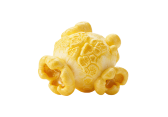 Unique yellow popcorn cluster resembling a whimsical creature against a plain background