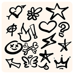 Bold Graffiti Style Doodles and Urban Icons Set