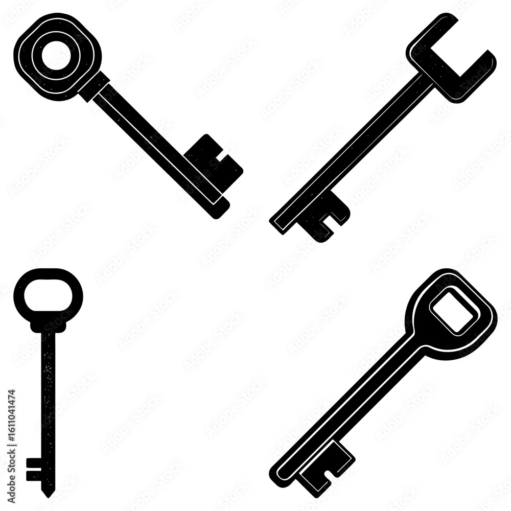 Poster four keys with different designs displayed in a square arrangement on a white background image view