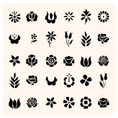 Elegant Stylized Floral Silhouette Icons Collection