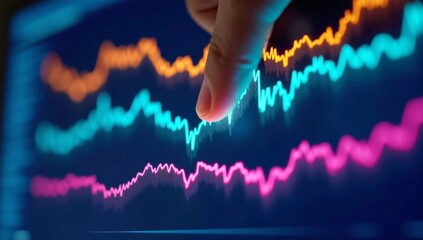 Heartbeat-like pulse lines on a monitor display a dynamic stock market graph, illustrating the health of financial trends