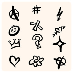Graffiti Style Emotional and Symbolic Doodles Set