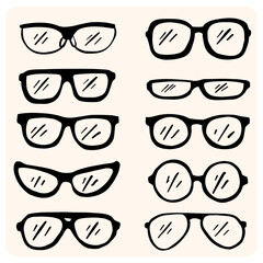 Hand-Drawn Eyeglasses & Sunglasses Sketch Set Various Styles
