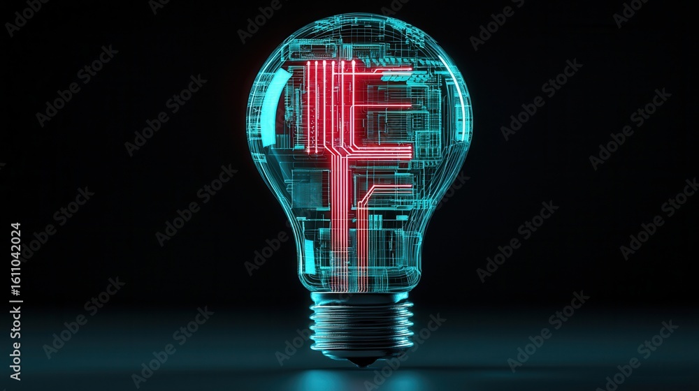 Poster nature conservation concept. light bulb design with circuit patterns and glowing accents.