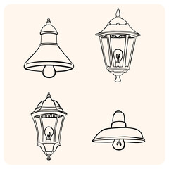 Hand-Drawn Lamp & Lantern Sketch Set Lighting Fixture Illustrations