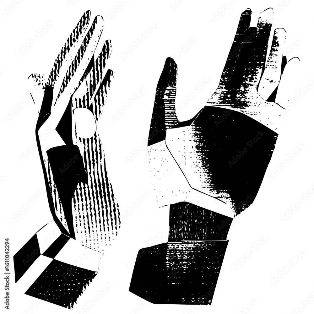 Poster vector abstract robotic hands gesture with geometric shapes.