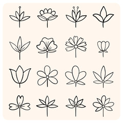 Simple Outline Flower and Leaf Buds Collection