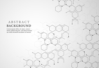 Abstract black hexagon pattern with connecting hexagons,arrows,dots