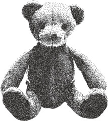 Teddy bear retro y2k stipple design bear halftone brutalist urban vector png with clear background, toy 2000s photocopy grunge tattoo gen z effect