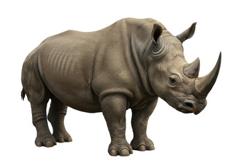 Obraz premium Realistic depiction of a rhinoceros standing in a natural habitat setting