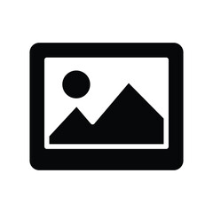 Simple black and white image of a mountain landscape with sun and frames