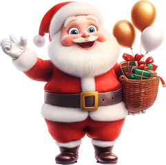 3D Santa Claus with a bag full of Christmas gifts 