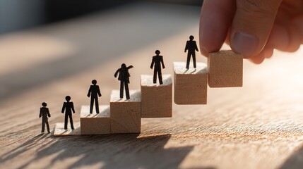 Business Growth Strategy Team Success Wooden Blocks Career job goal work sales human steps climb    