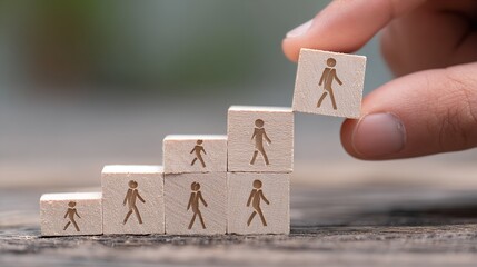 Wooden Blocks Staircase Human Figures Growth Concept Career Progression Success Steps goal path rise