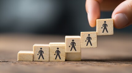 Wooden Blocks Staircase Human Figures Career Growth Concept goal path step climb steps future rising
