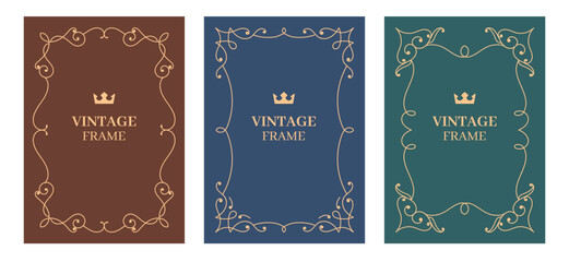 Set of decorative vintage frame. Antique elements border for invitation, poster or book cover.