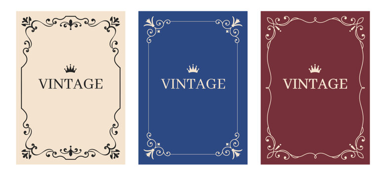 Set of decorative vintage frame. Antique elements border for invitation, poster or book cover.