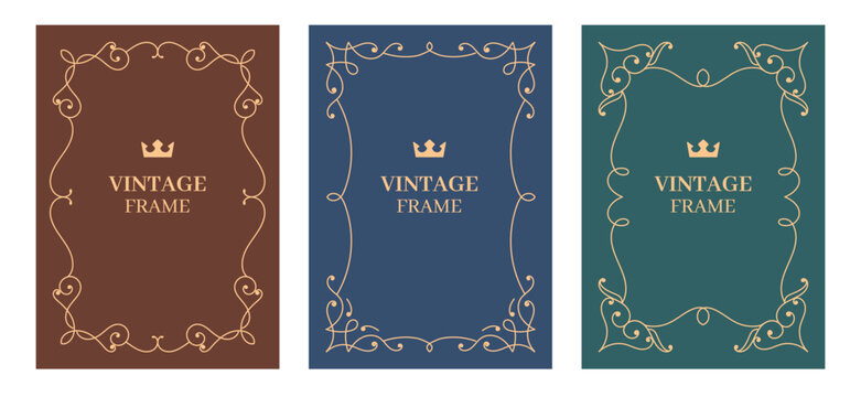 Set of decorative vintage frame. Antique elements border for invitation, poster or book cover.
