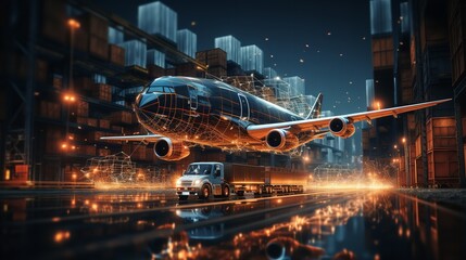 Global Cargo Airplane Delivery Network Logistics Modern Transport road trade chain truck world speed
