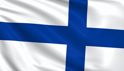 Obraz premium Finland flag tribute in crisp minimalist layout, blue Nordic cross on white field, centered geometric composition, symbolic focus on national pride, unity, and cultural clarity.