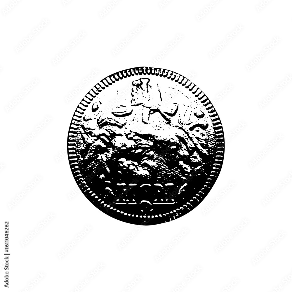Poster vector mountain range within a circular frame.