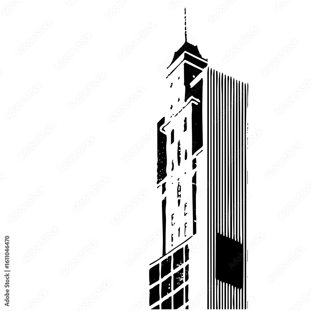Poster vector skyscraper with bold lines and geometric shapes.