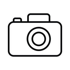 Simple Line Art Illustration of a Vintage Camera Icon in Black and White