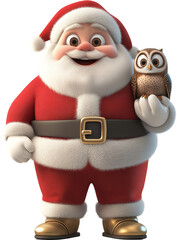 3D Santa Claus Holding a cute Christmas Owl