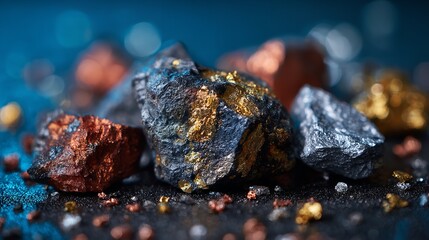 Glimmering veins of gold cascade across dark rugged rock formations hinting at nature s hidden